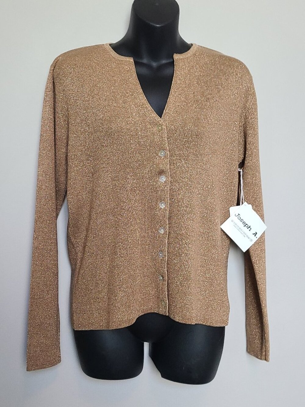 Joseph A. Silk Metallic Gold Cardigan Size Large